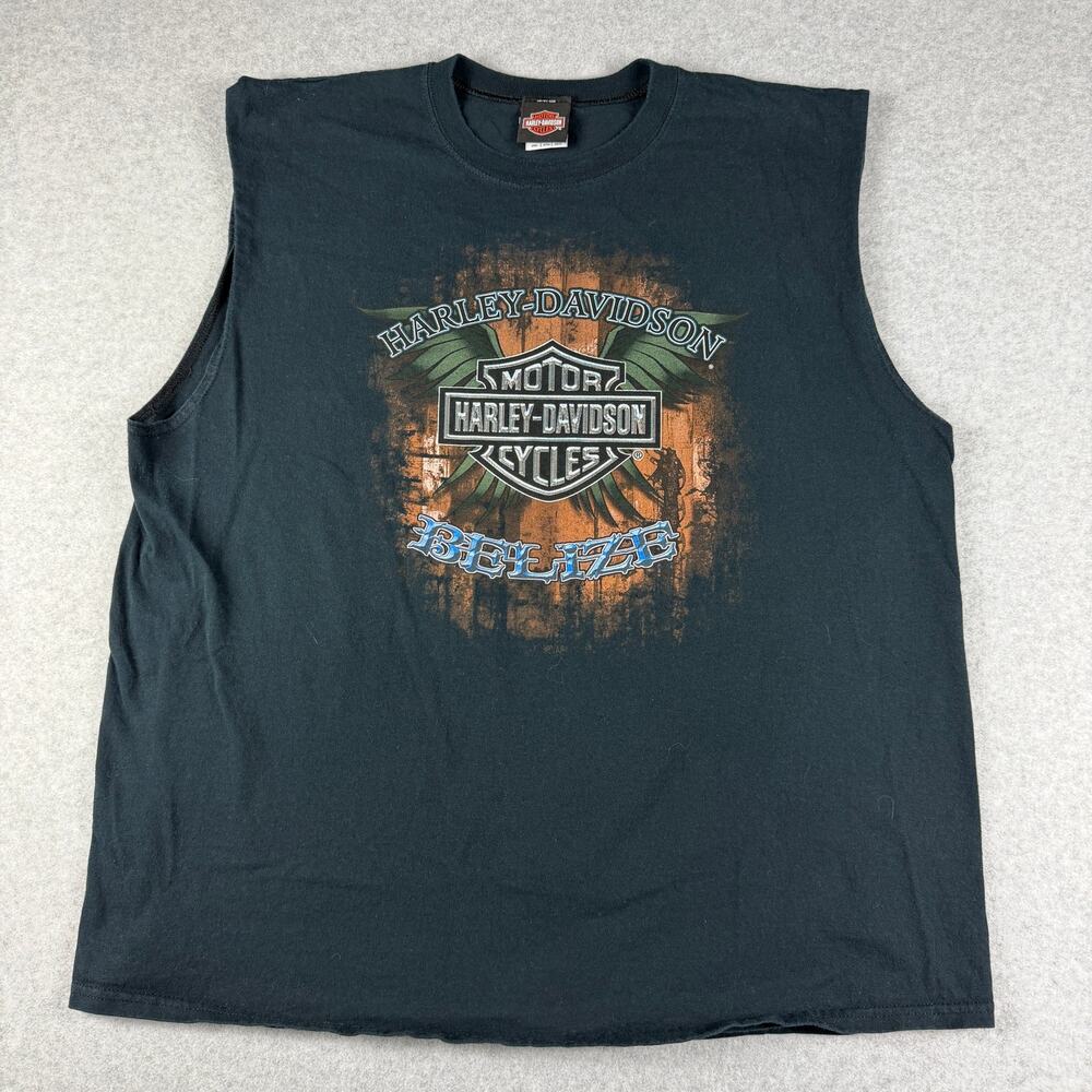 Harley Davidson Shirt 2XL Black Sleeveless Belize Muscle Tee Pirate Skull Flag